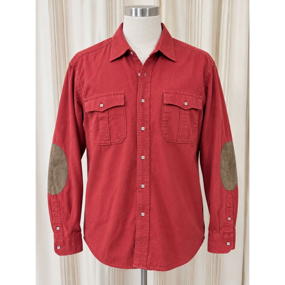 Victorinox Men’s XL Red Cotton Military Flannel Shirt Leather Elbow Patches